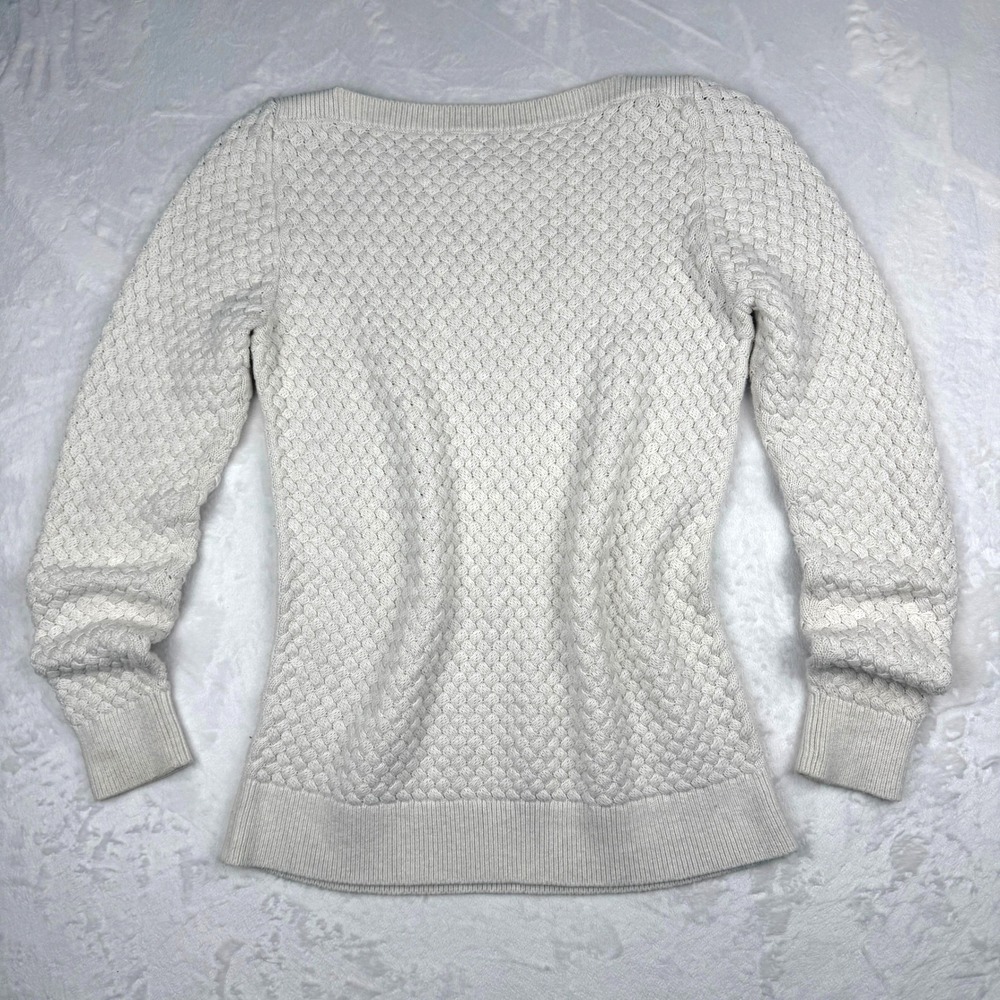 LL Bean Basketweave Knit Sweater Size S Boatneck Pullover Coastal Grandmother - Picture 3 of 10